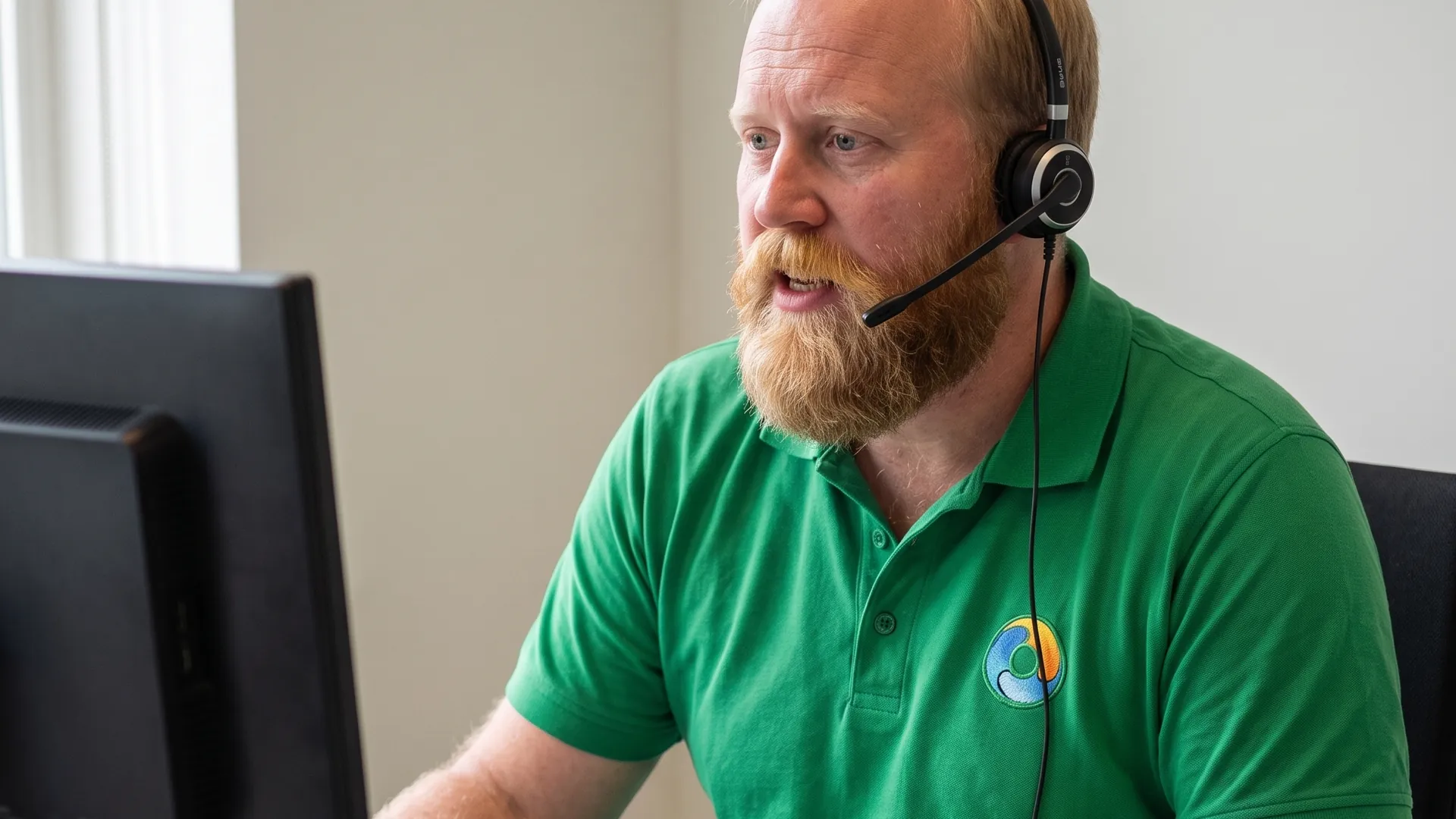 Adviseur van ComfortGids met een headset aan zijn bureau