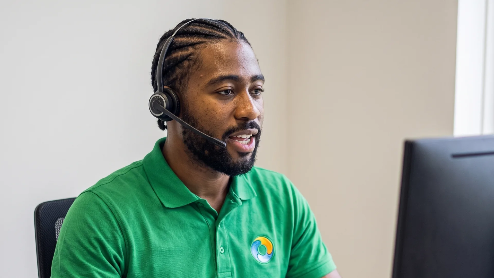 Adviseur van ComfortGids met een headset aan zijn bureau